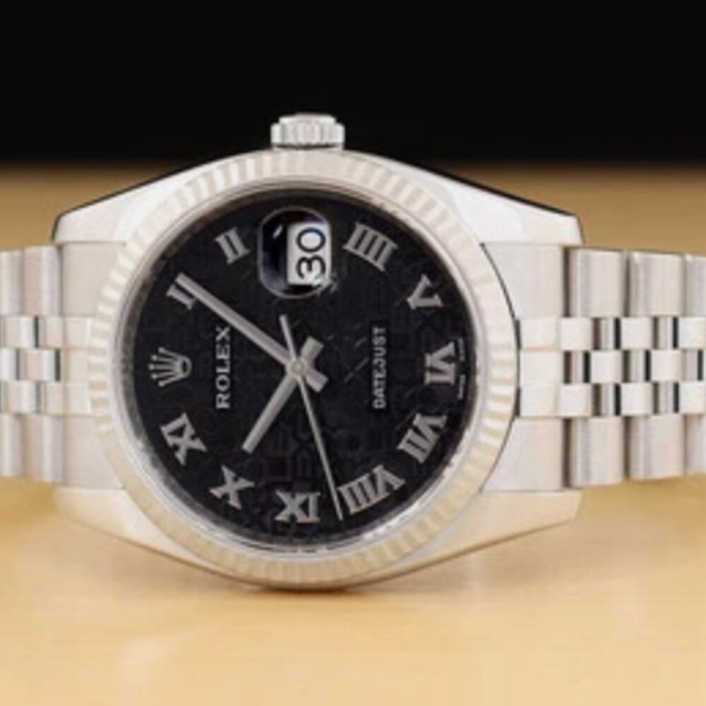 ROLEX MENS 18K BLACK DIAL DATEJUST WATCH - Picture 3 of 8
